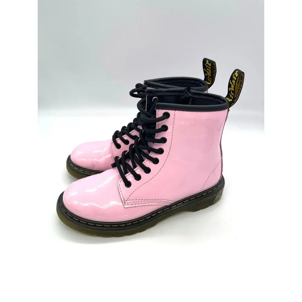 Girls Dr Martens Air Wair Pale Pink Patent Leather 1460 J Ankle ZIp Boots Size 1